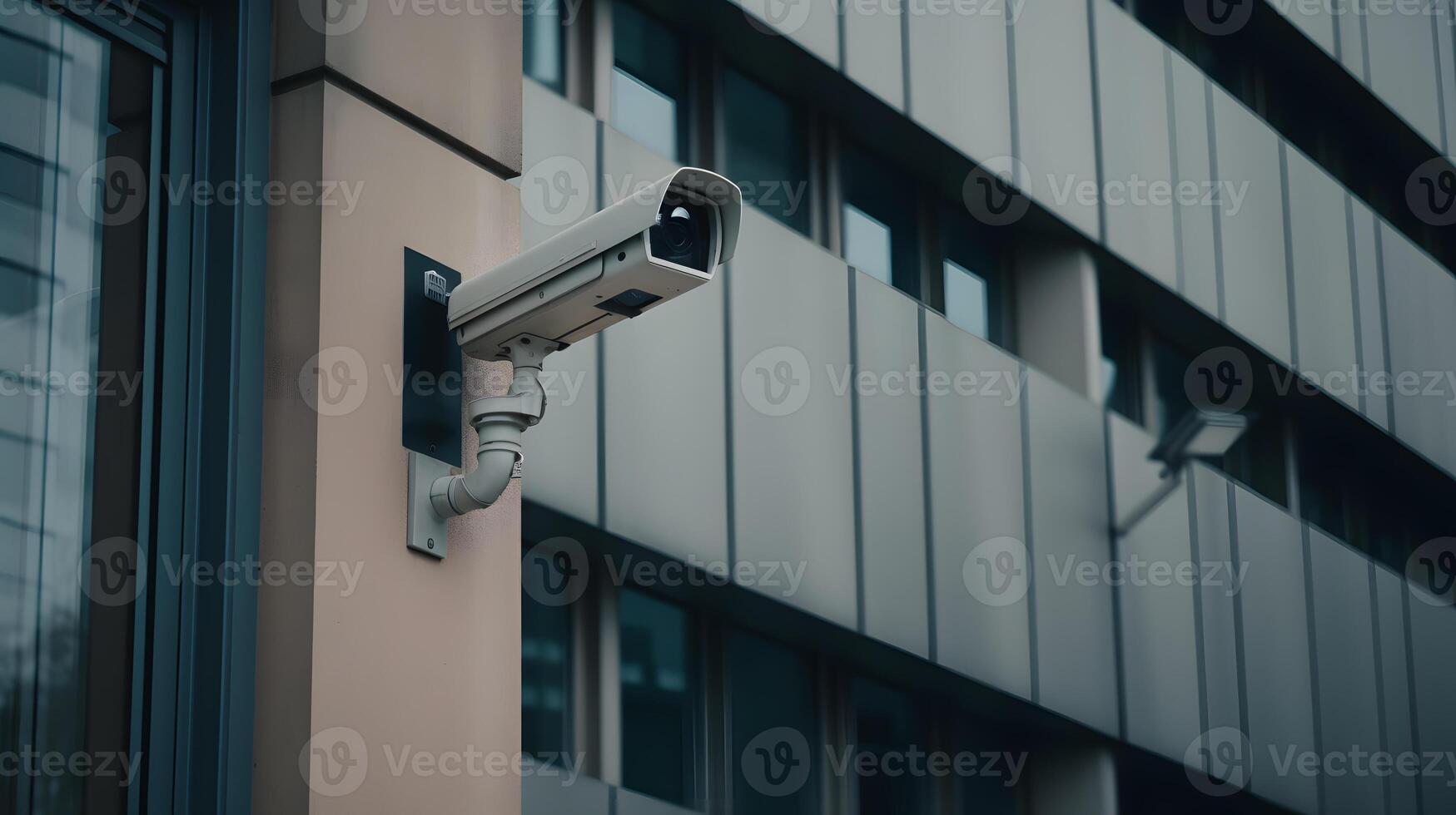 ai generato avvicinamento di un' cctv telecamera. costantemente puntamento persone o sociale sicurezza concetto foto