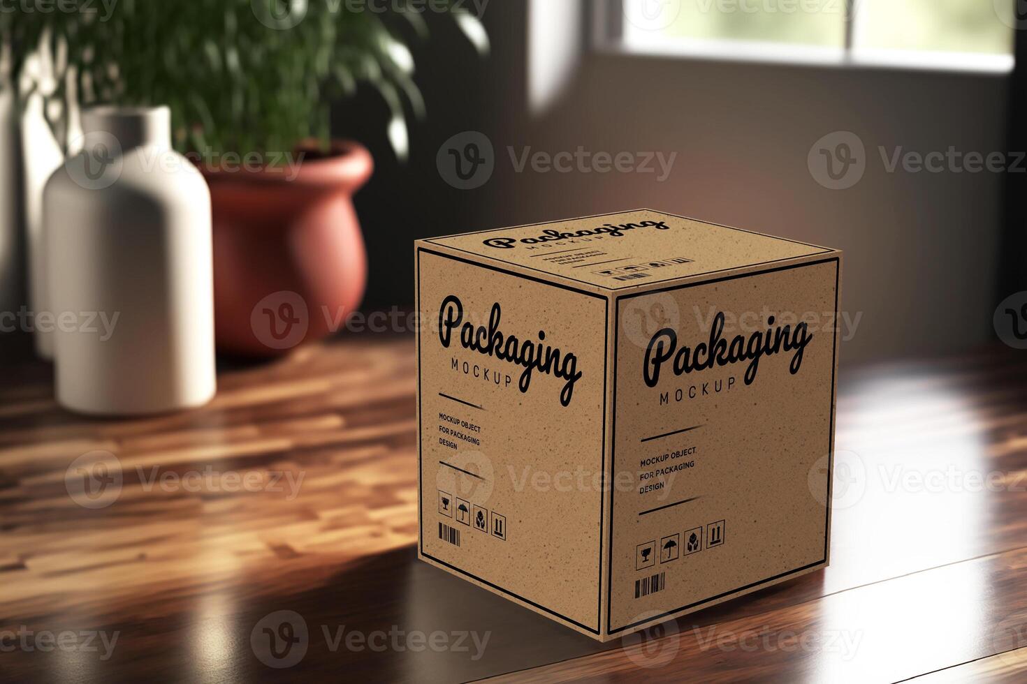 Prodotto cubo scatola modello - realistico Marrone scatola di cartone pacchetto con copia spazio. foto