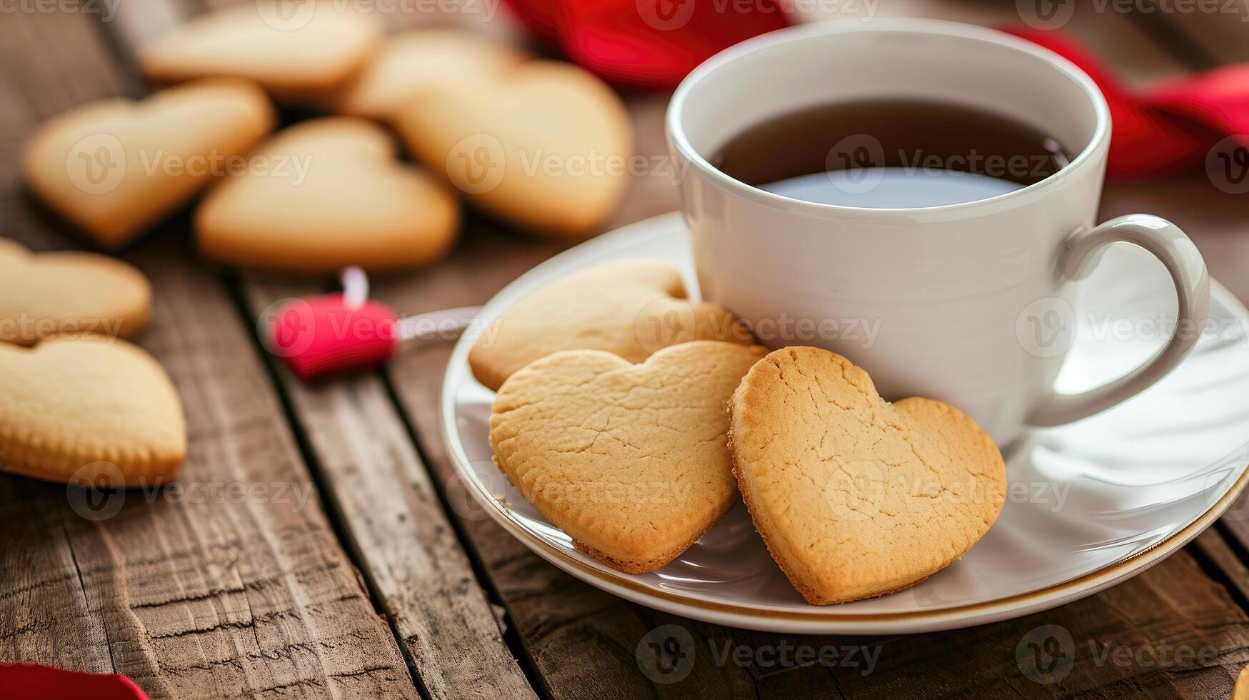 ai generato amore è dolce cuore sagomato biscotti con tè foto