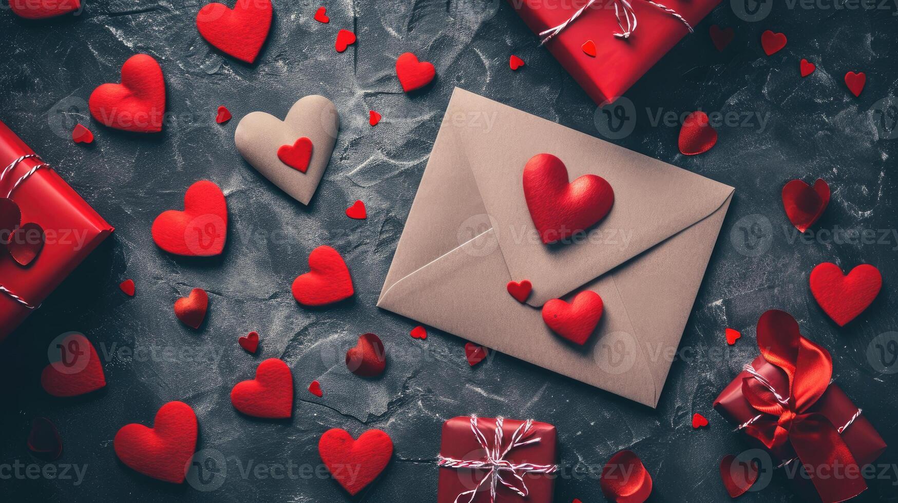 ai generato romantico San Valentino giorno amore lettera e i regali foto