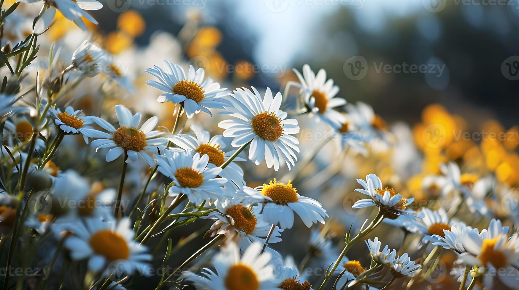 ai generato capriccioso margherite - all'aperto diletto con incantevole bokeh sfondo foto