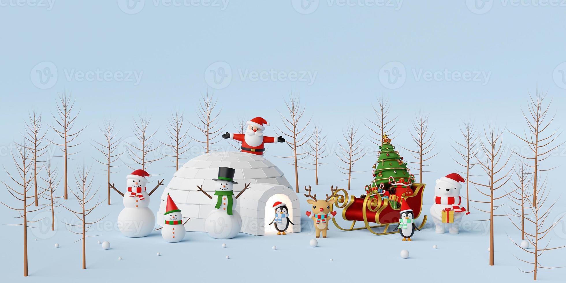 buon natale e felice anno nuovo, festa di natale con babbo natale e amico, rendering 3d foto