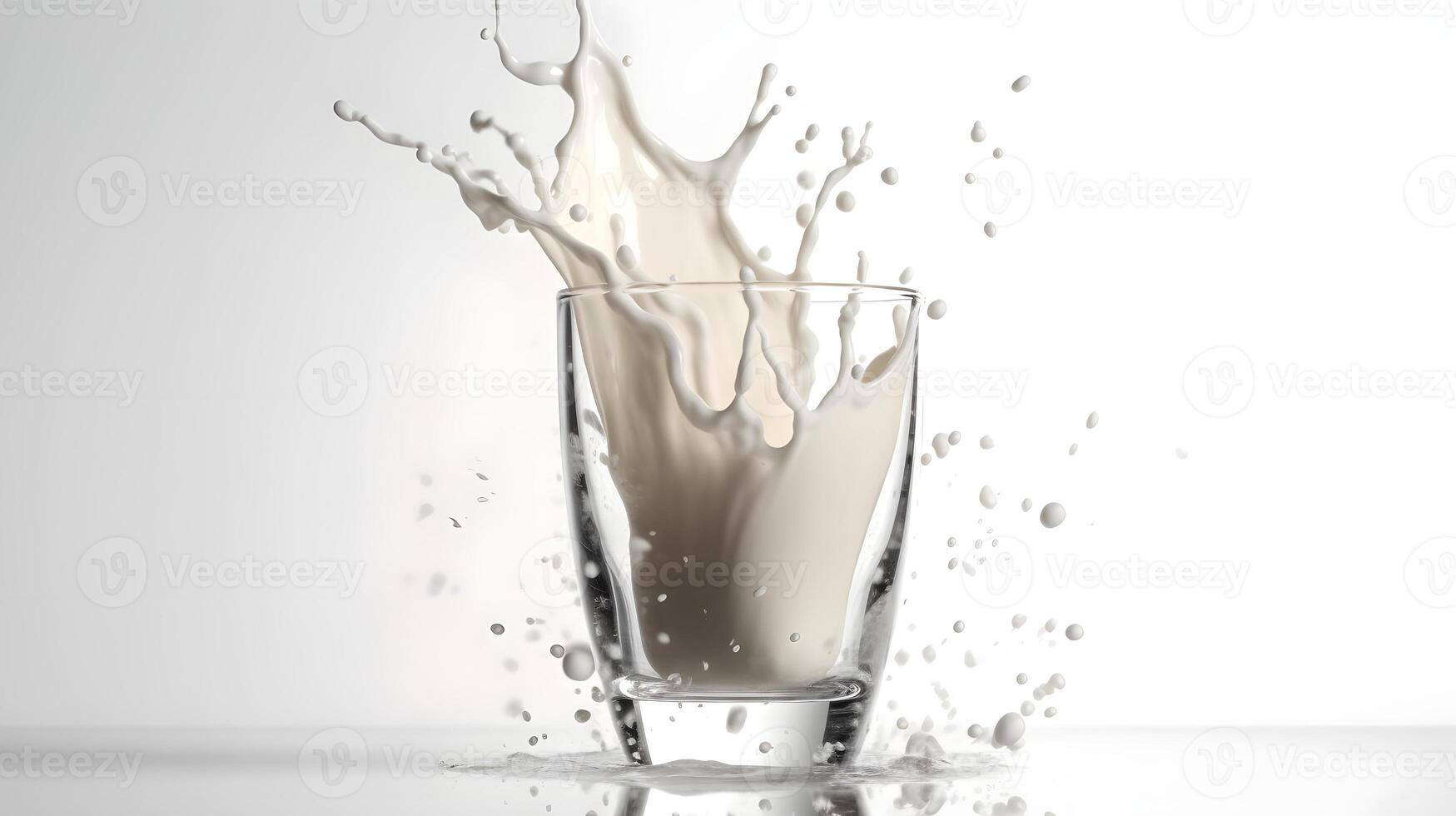 ai generato bicchiere di latte con corona di spruzzi su bianca sfondo, neurale Rete generato Immagine foto