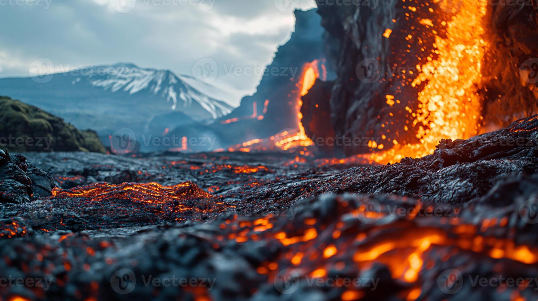 ai generato apocalittico visione di un' vulcano eruzione foto