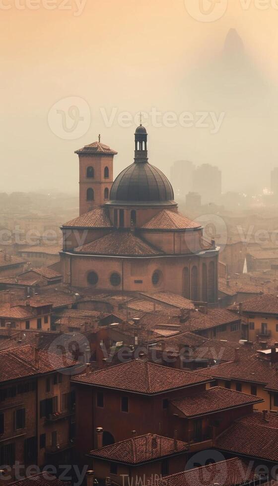 ai generativo aereo Visualizza di Verona nel un' nebbioso giorno Verona Italia foto