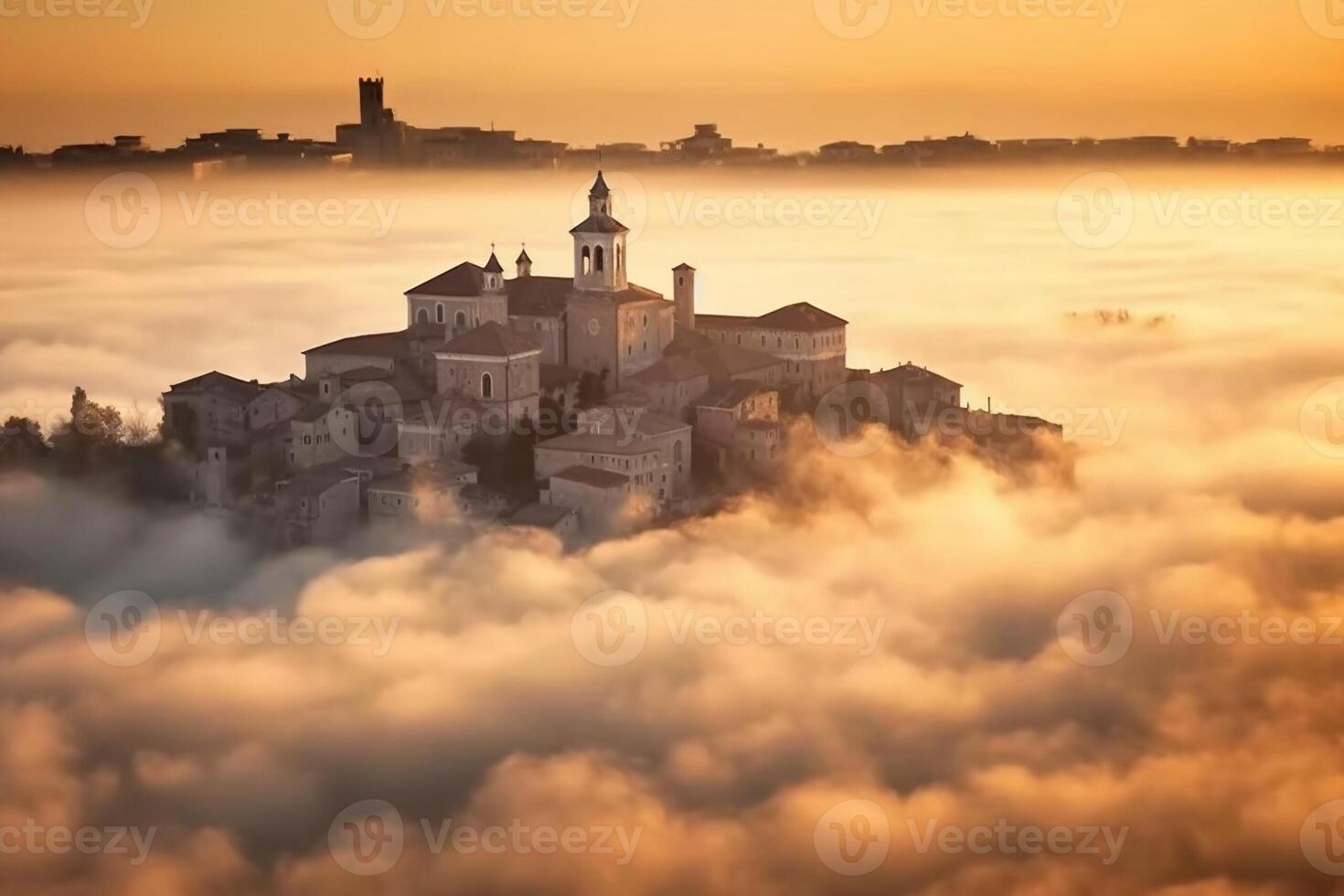 ai generativo aereo Visualizza di Verona nel un' nebbioso giorno Verona Italia foto