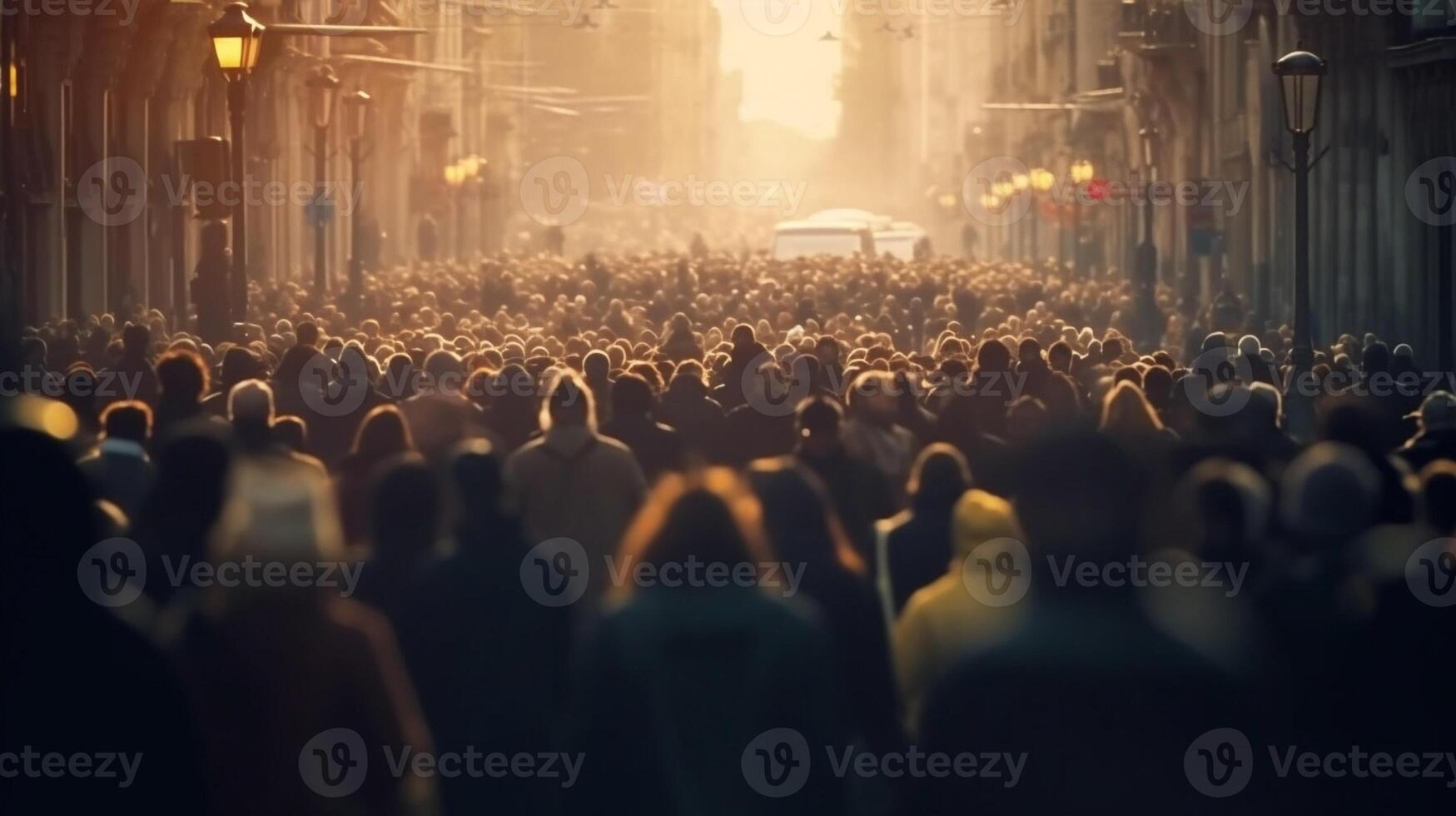 ai generativo anonimo folla di persone a piedi su occupato città strada città vita concetto foto