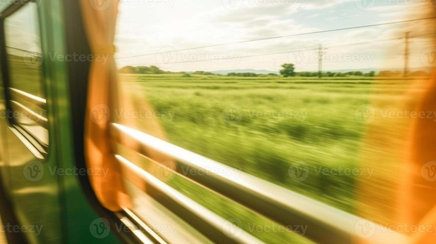 ai generativo sfocatura Immagine di un' giovane donna su un' treno Guardando a il finestra foto