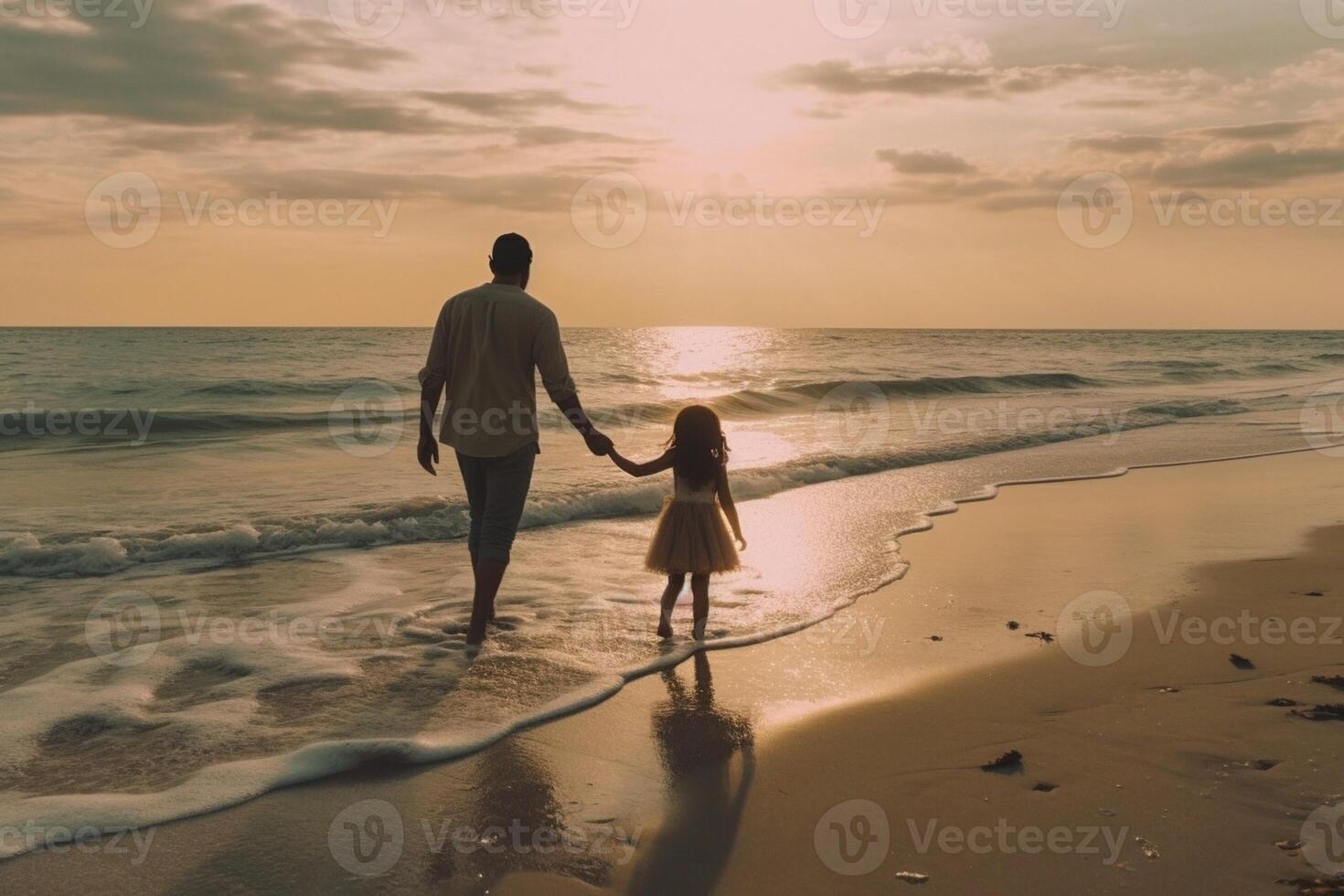 ai generativo padre e figlia Tenere mani a il spiaggia io amore voi papà famiglia concetto foto