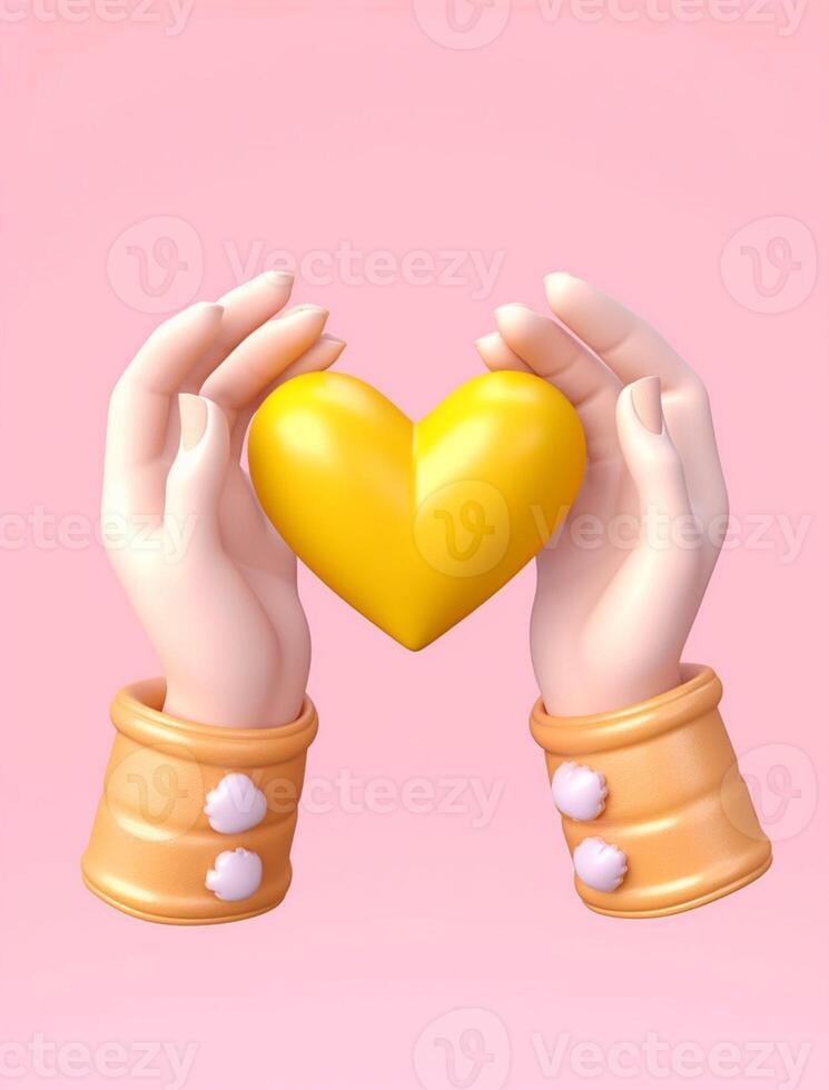 ai generativo mani fabbricazione cuore forma isolato su un' giallo sfondo amore e minimo moda concetto foto