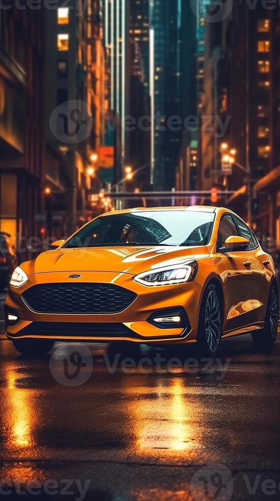 ai generativo giallo taxi su il strada nel nuovo York città a notte foto