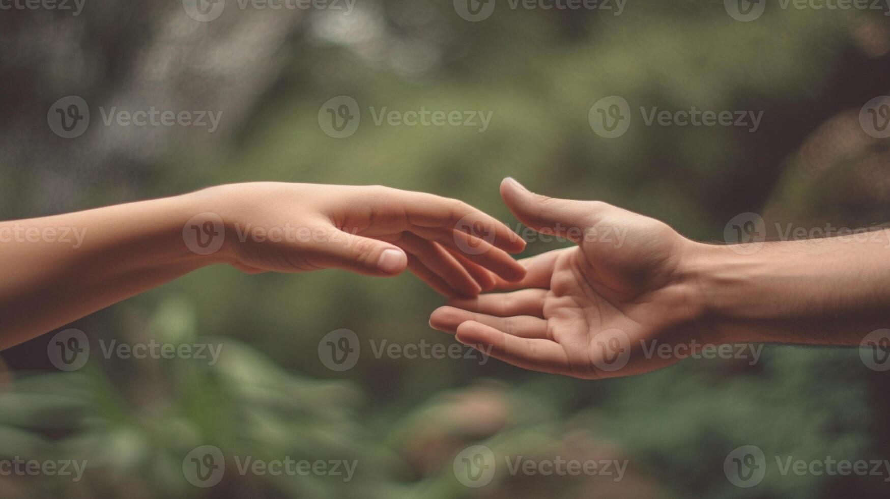 ai generativo vicino su mani fabbricazione un' mignolo per fiducia giurare e promettere nel relazione al di sopra di verde natura parco sfondi foto