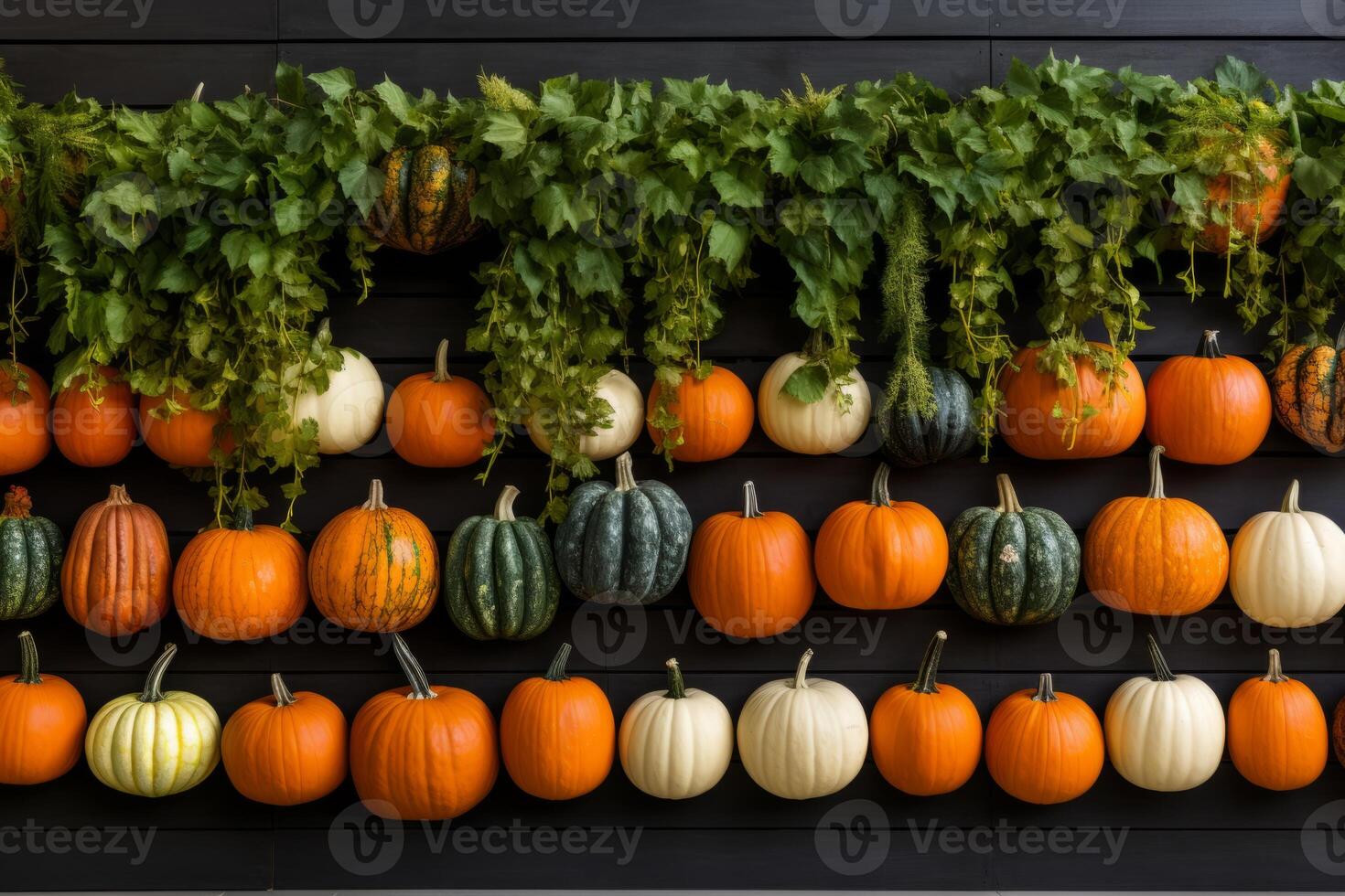 ai generato superiore Visualizza molti diversità verdure totale arancia verde diverso zucca forme Halloween sfondo concetto lanterna festa autunno raccogliere zucche autunno ringraziamento decorazione design cibo foto