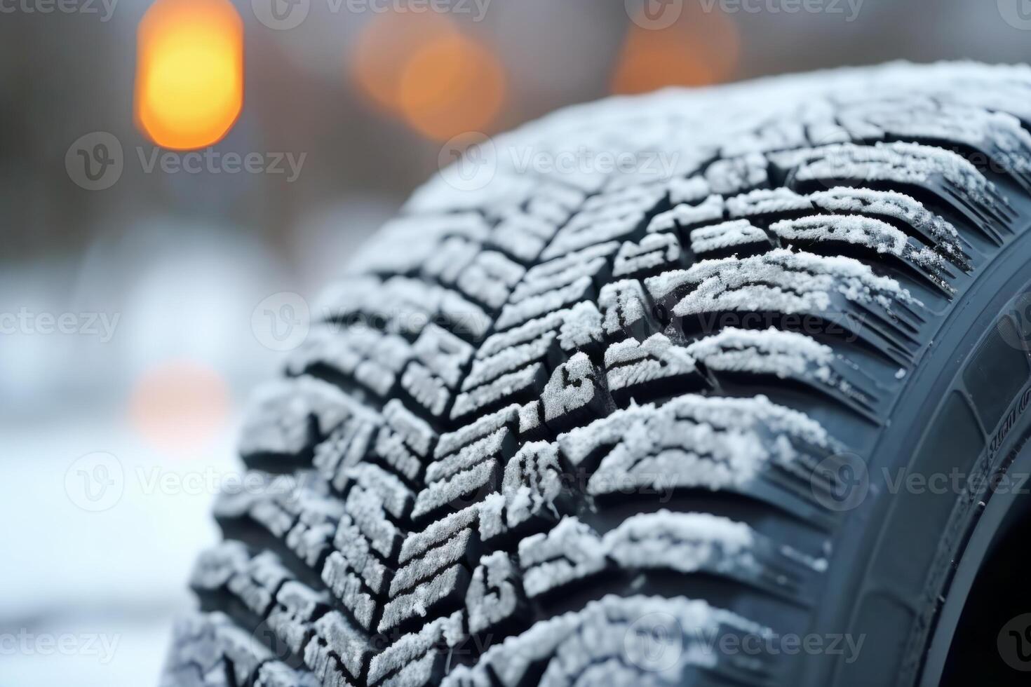 ai generato inverno pneumatico coperto nel neve nevoso strada ghiaccio ghiacciato auto ruota guidare sicurezza sicuro guida mezzi di trasporto condizione modificare veicolo auto scivoloso Pericolo brina protezione clima pericoloso fuori strada foto