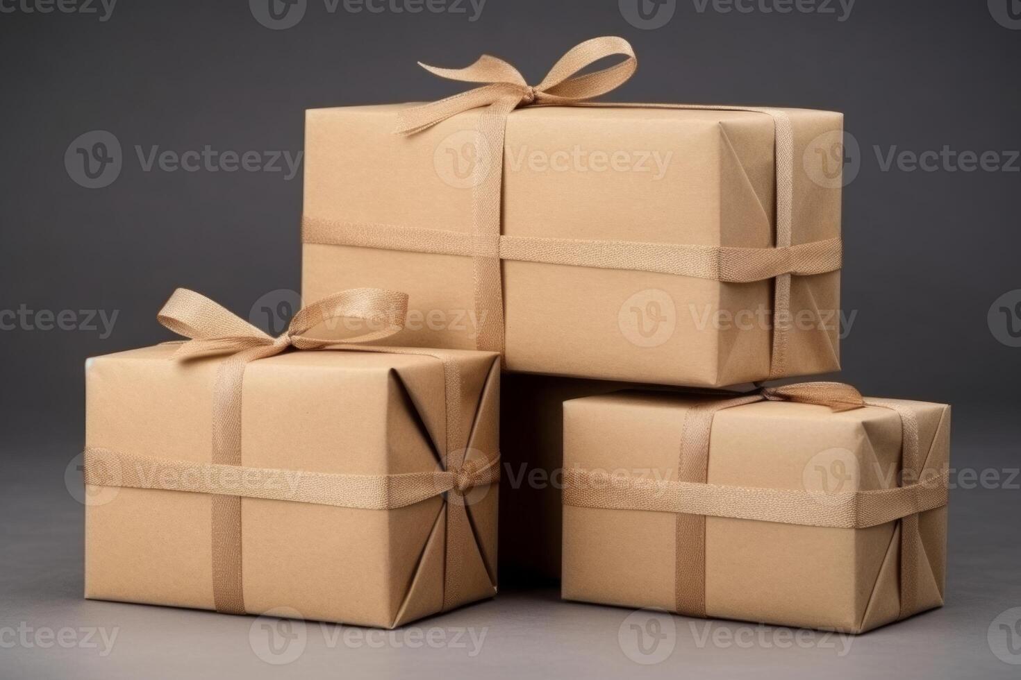 ai generato lusso mestiere carta confezione fatto a mano elegante i regali scatole Natale nuovo anno natale regali sorpresa oro nastro decorazione celebrazione tradizione vacanza compleanno anniversario vendita foto