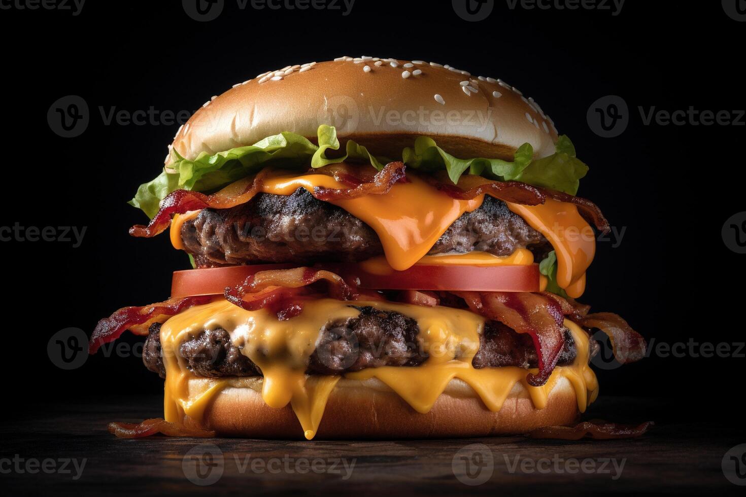 ai generato fresco hamburger al formaggio su buio sfondo. foto