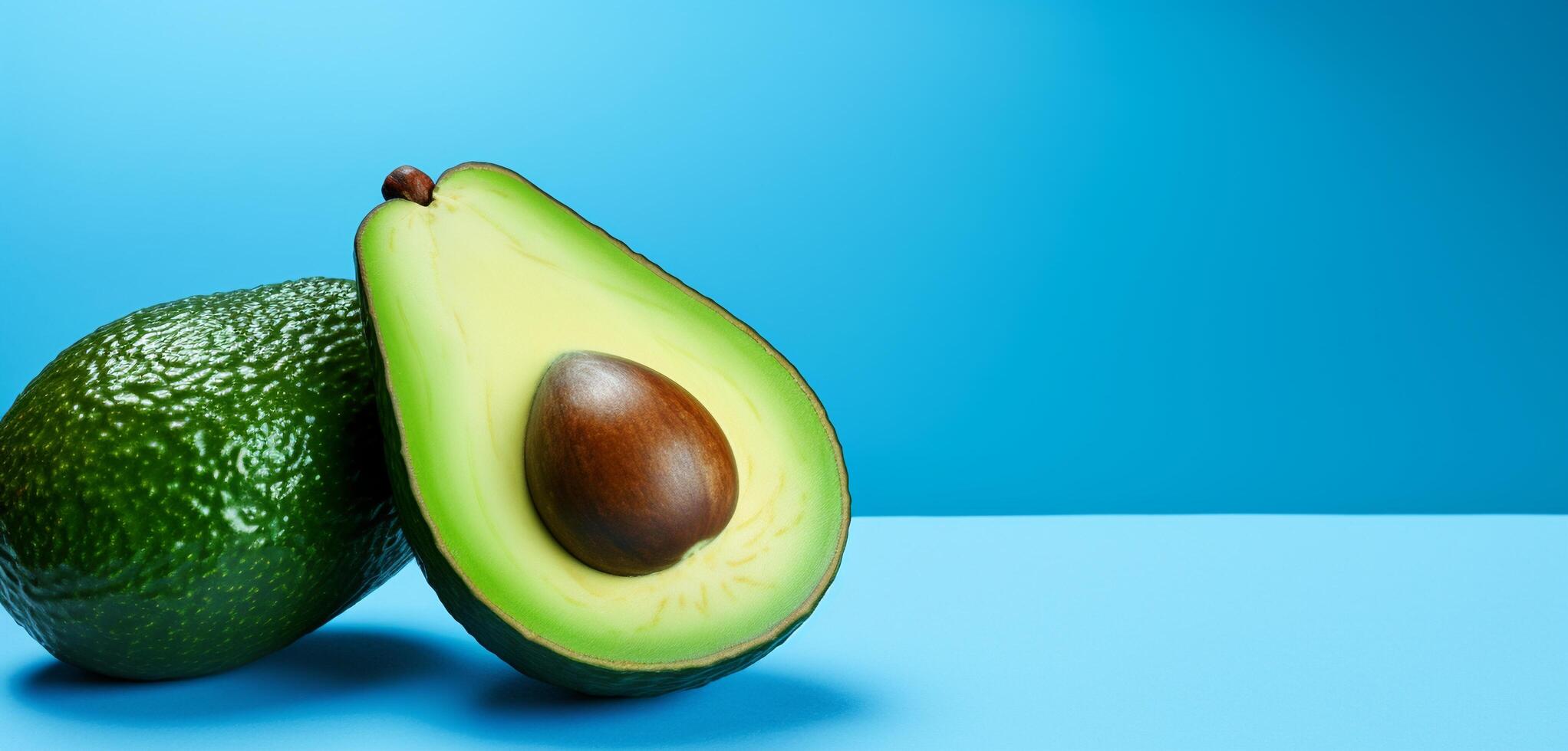 ai generato avocado su blu sfondo con copia spazio per testo. bellezza e cosmetici concetto. foto