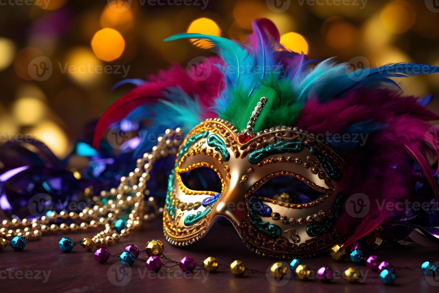 ai generato colorato tradizionale veneziano carnevale maschera con decorazione per nazionale Venezia Festival nel Italia. foto