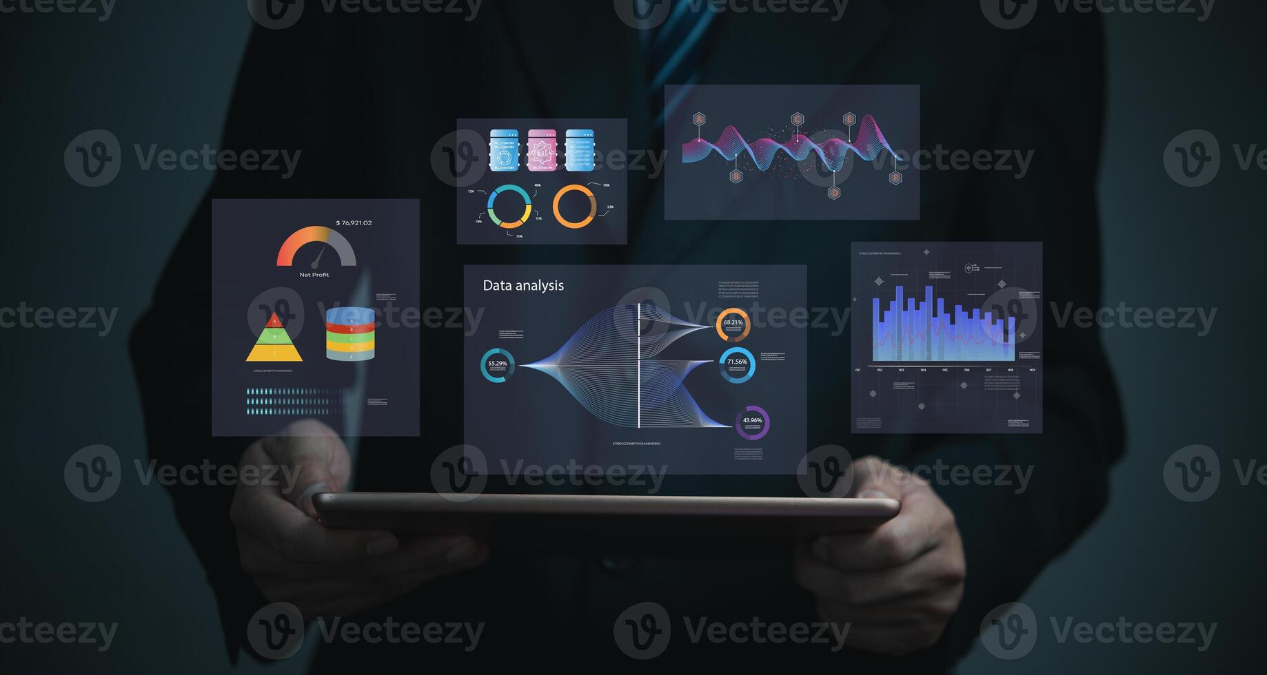 uomini d'affari uso tecnologia per gestire dati analisi pannello di controllo rapporto contabilità finanziario e sistema informazione strategia crescita piattaforma attività commerciale concetto. foto