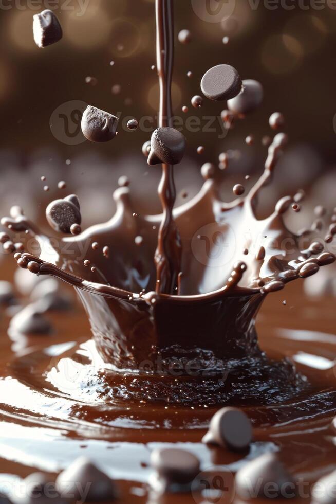 ai generato spruzzi di cioccolato con latte. il concetto di dolci foto