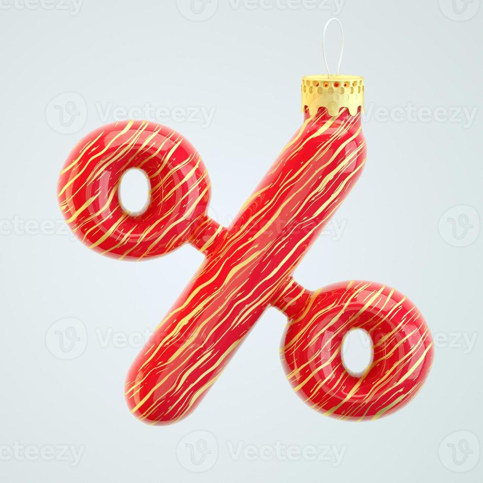 simbolo di percentuale rosso giocattolo di natale isolato bianco 3d render foto
