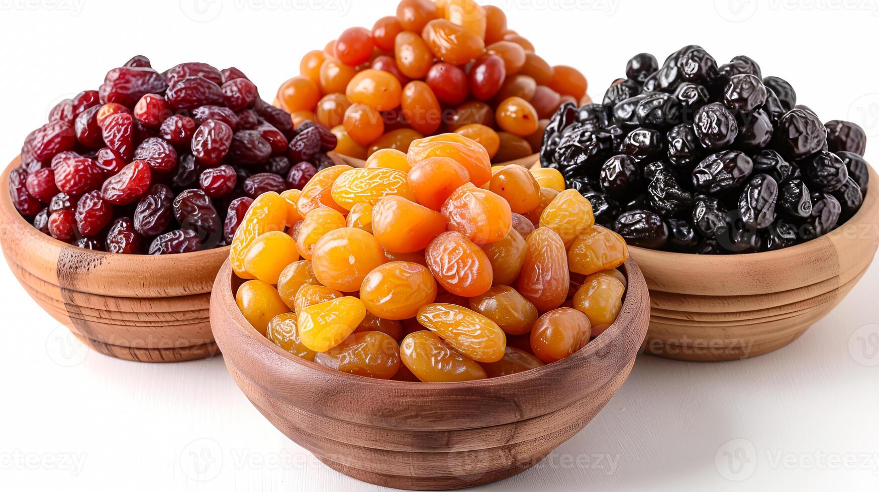 ai generato Visualizza di delizioso fresco frutta asciutto date su un' bianca sfondo foto