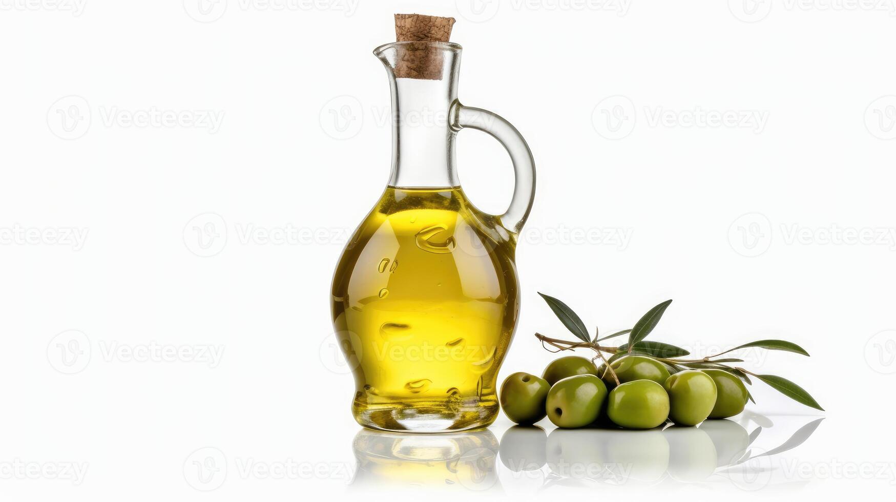 ai generato bottiglia di oliva olio e olive isolato su bianca sfondo. foto