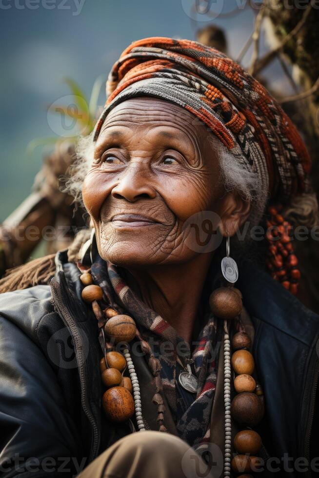 ai generato ritratto di un anziano donna nel papua nuovo Guinea. Asia foto