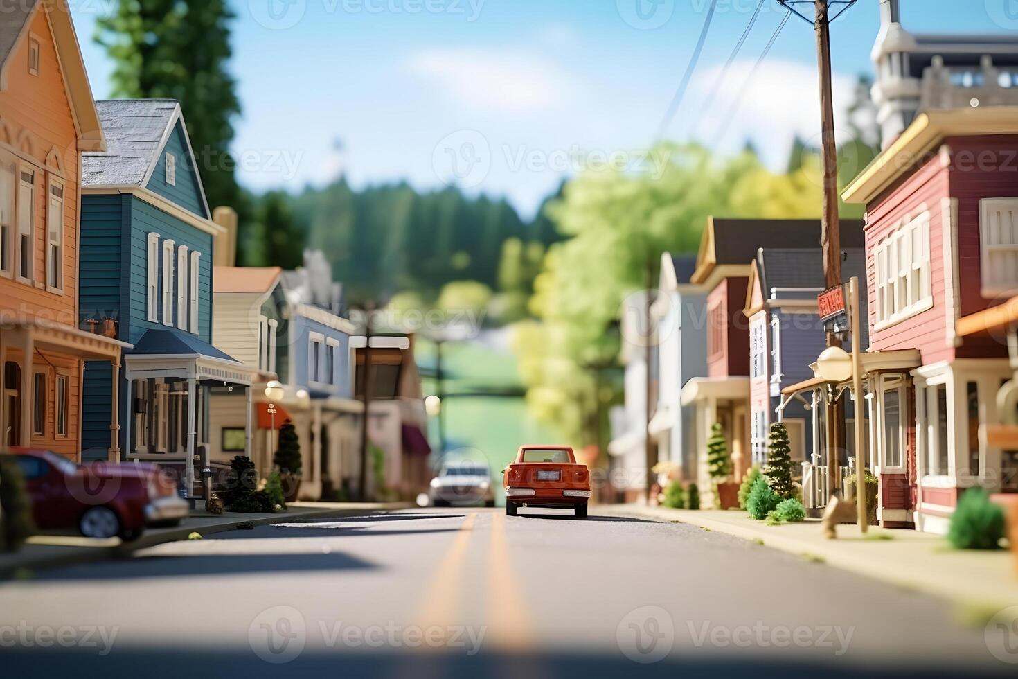 ai generato americano giocattolo cittadina strada Visualizza a soleggiato estate giorno, neurale Rete generato Immagine foto