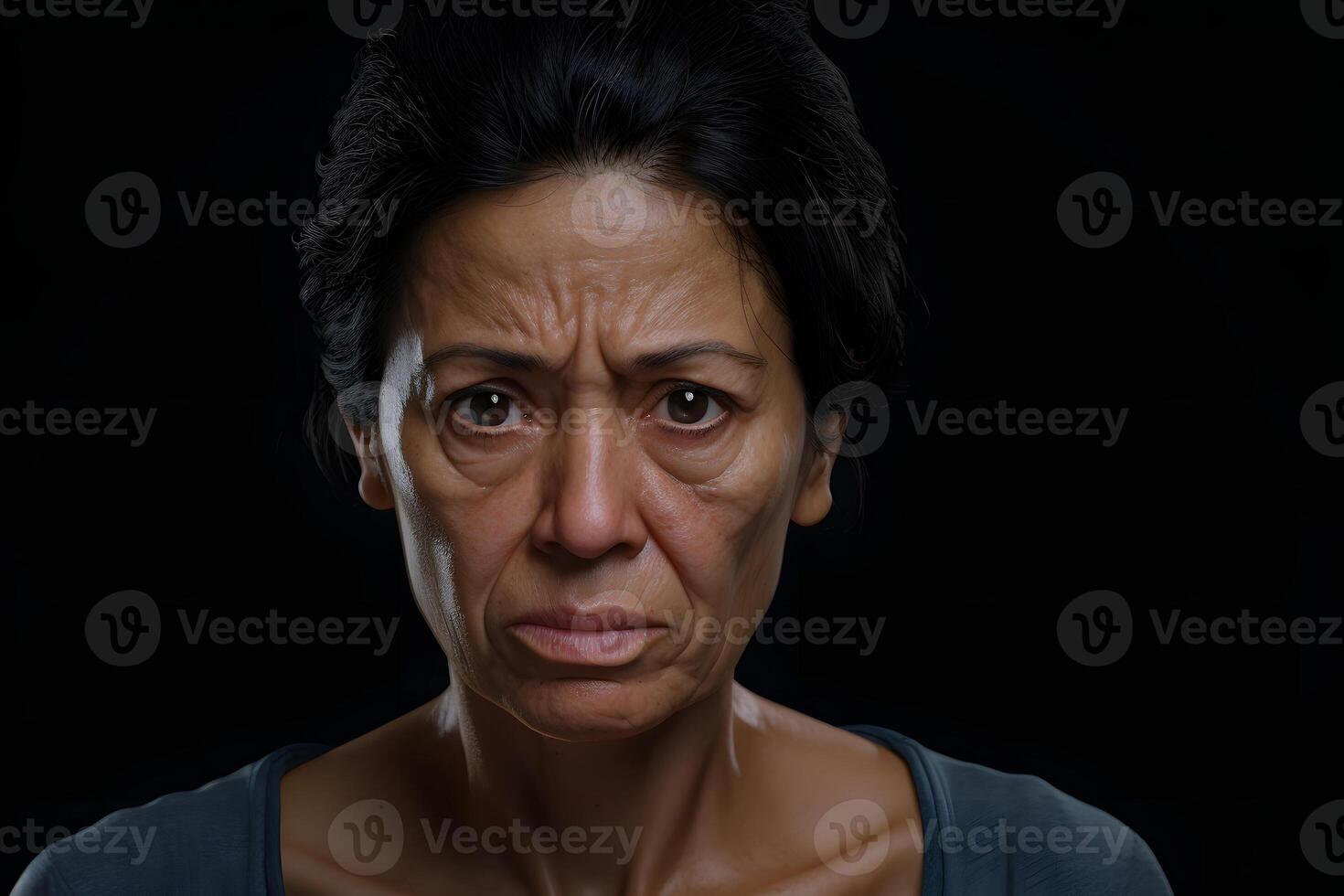 ai generato ritratto di anziano latino americano donna su nero sfondo. neurale Rete generato fotorealistico Immagine. foto