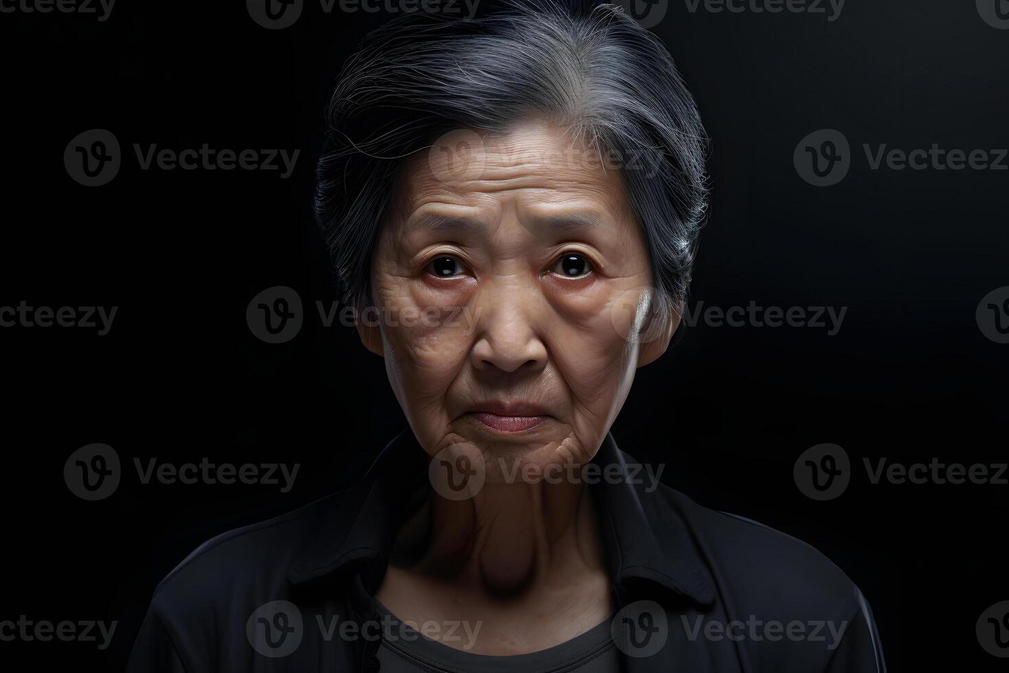 ai generato maturo asiatico donna ritratto su nero sfondo. neurale Rete generato fotorealistico Immagine foto