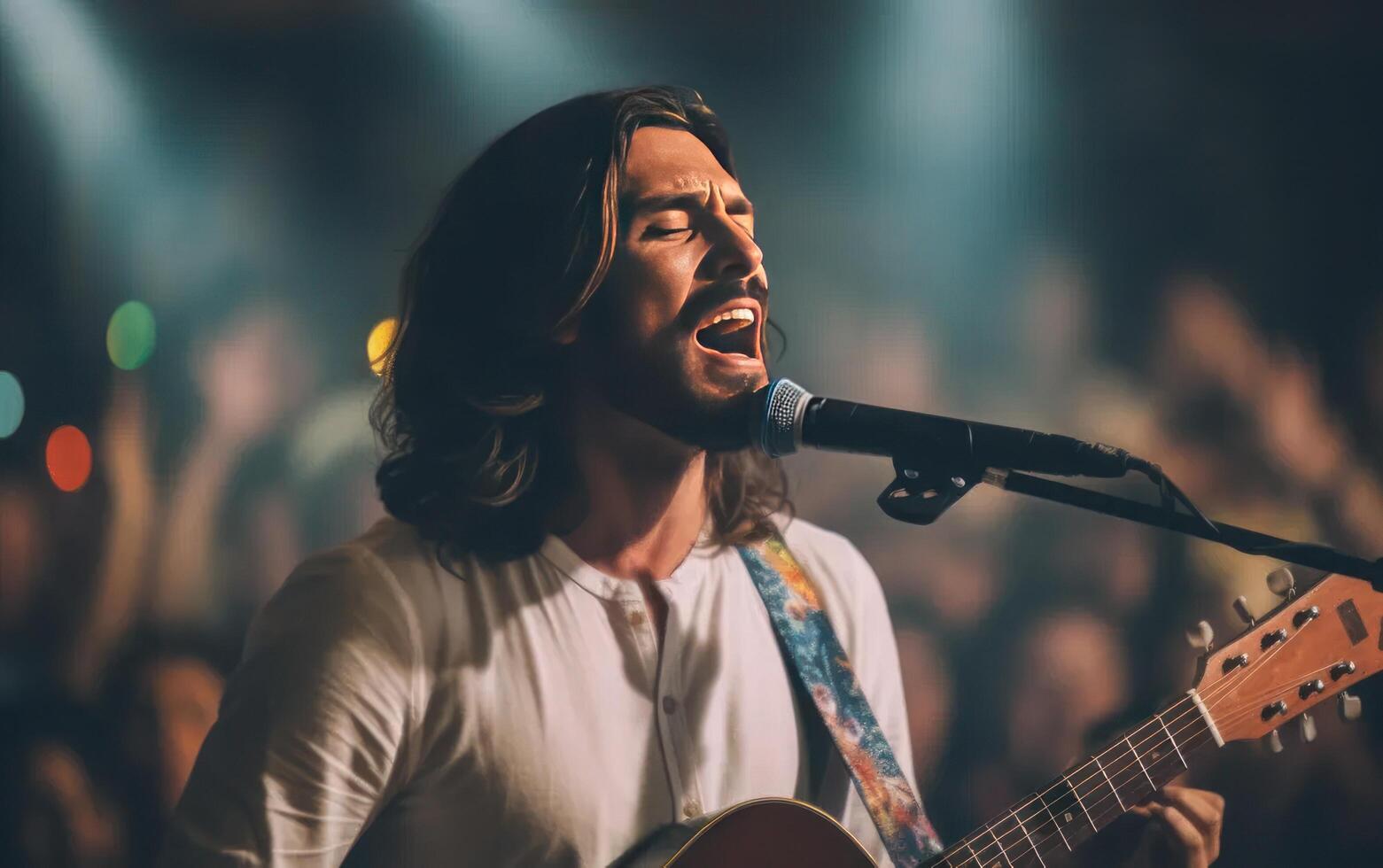 ai generato Gesù cantando nel concerto. cristiano culto concetto. generativo ai foto