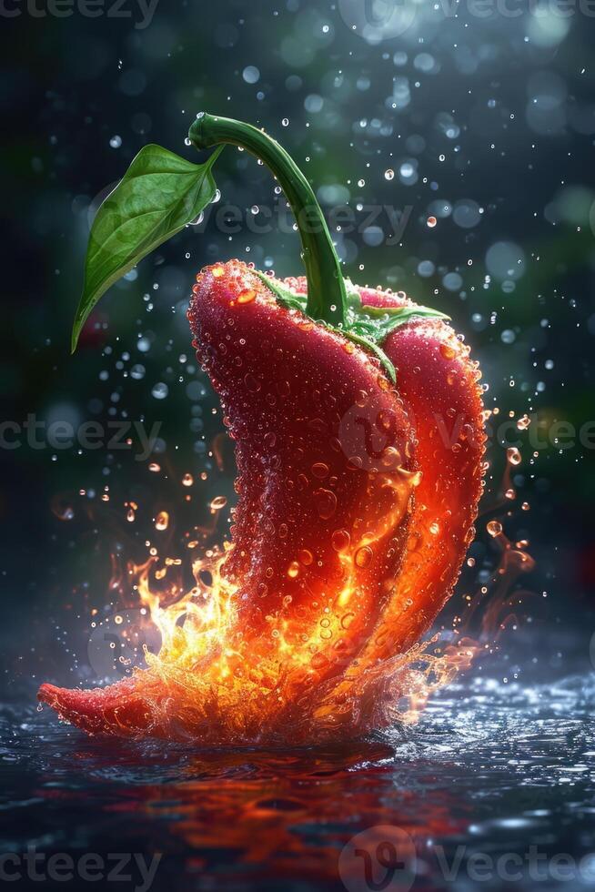 ai generato fresco rosso chili Pepe su fuoco. il concetto di speziato cibo e spezie foto