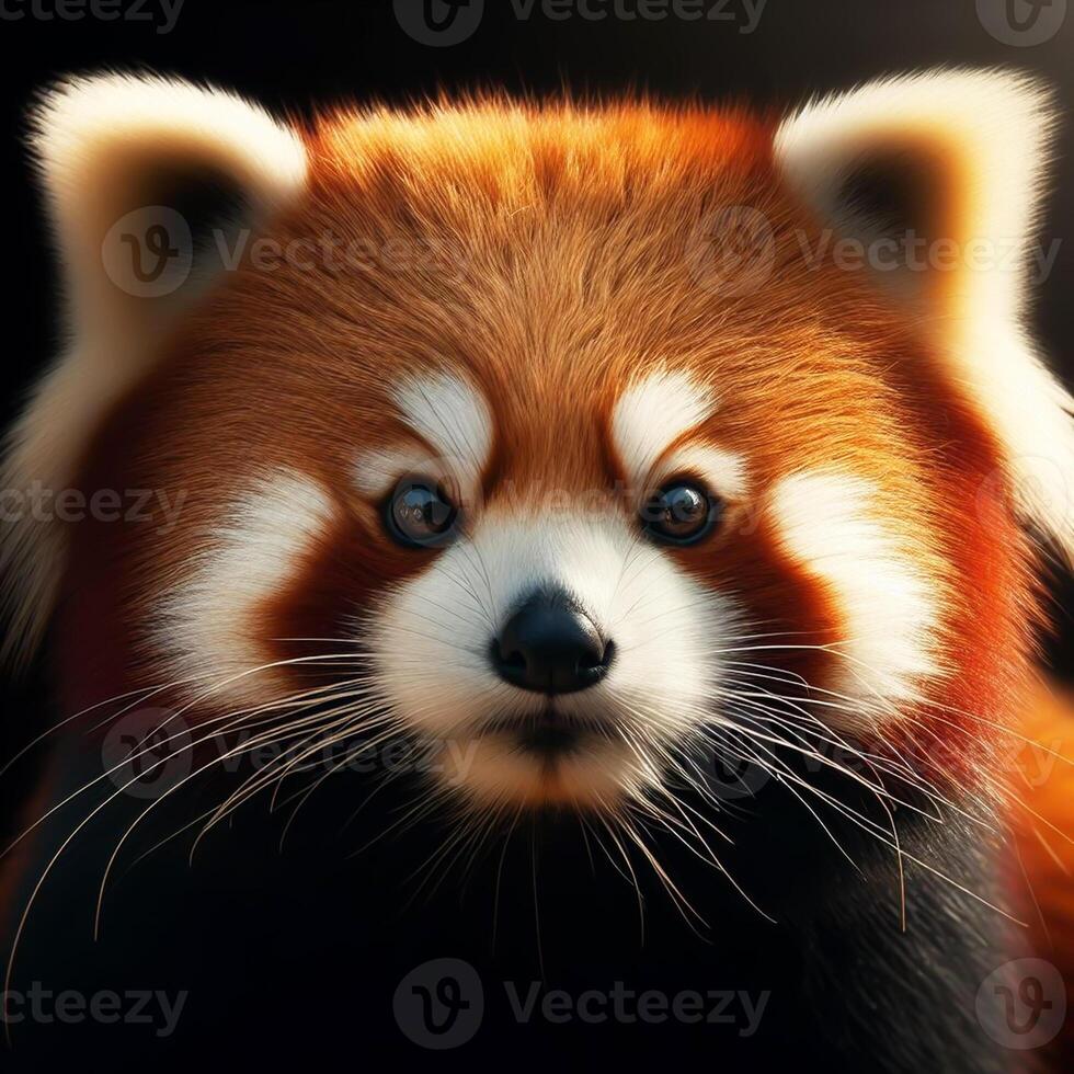 ai generato rosso panda isolato su nero sfondo. mammifero animale. foto
