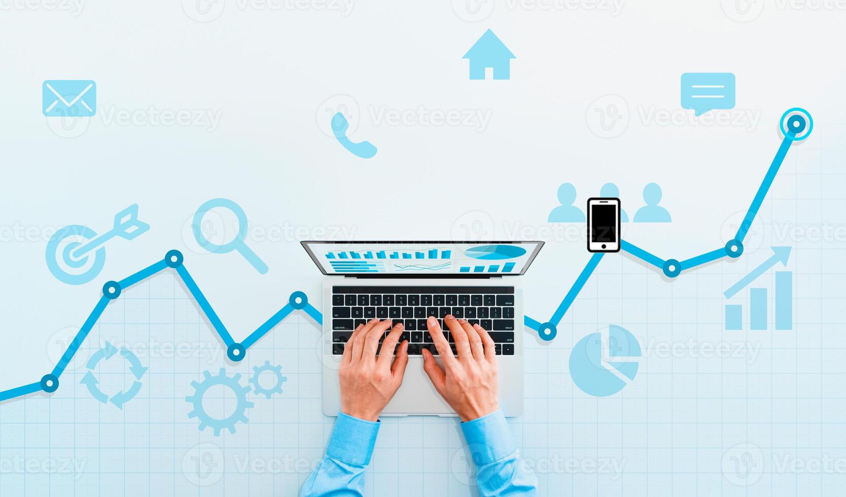 diagrammi e grafici su virtuale schermo. attività commerciale strategia, dati analisi tecnologia e finanziario crescita concetto. foto