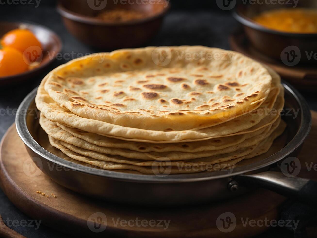 ai generato hapati tava roti anche conosciuto come indiano pane o fulka phulka. principale ingrediente di pranzo cena nel India Pakistan foto