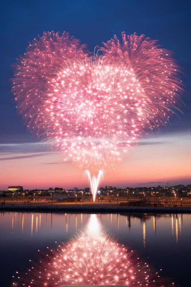 ai generato foto di fuochi d'artificio nel il forma di un' cuore, ideale per San Valentino giorno o legati al matrimonio promozioni