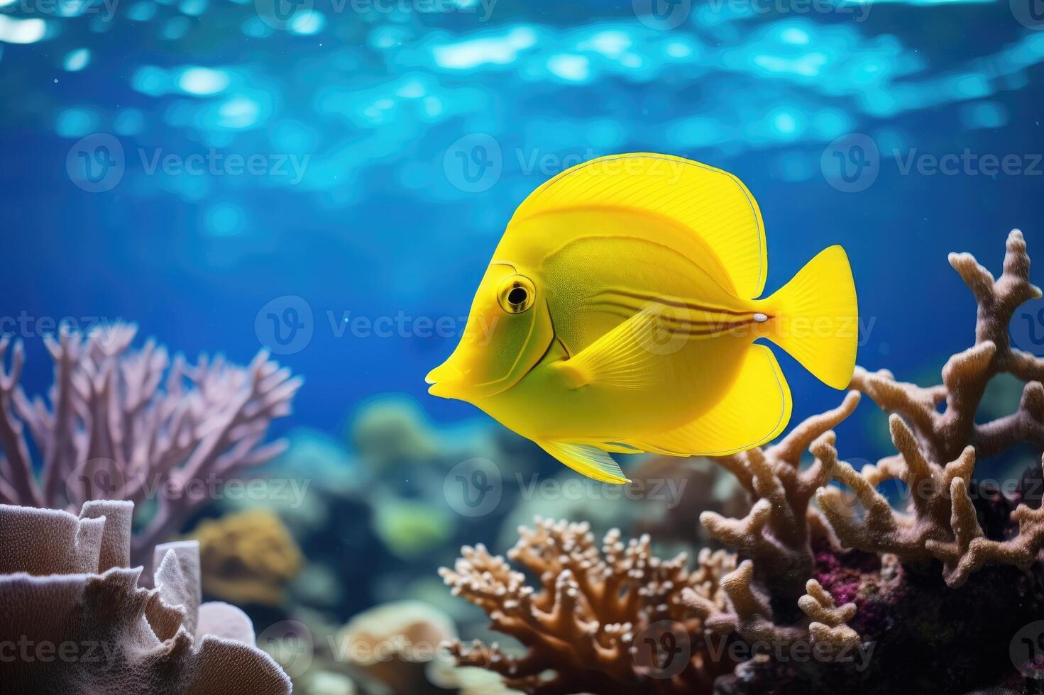ai generato giallo codolo pesce su corallo scogliera foto
