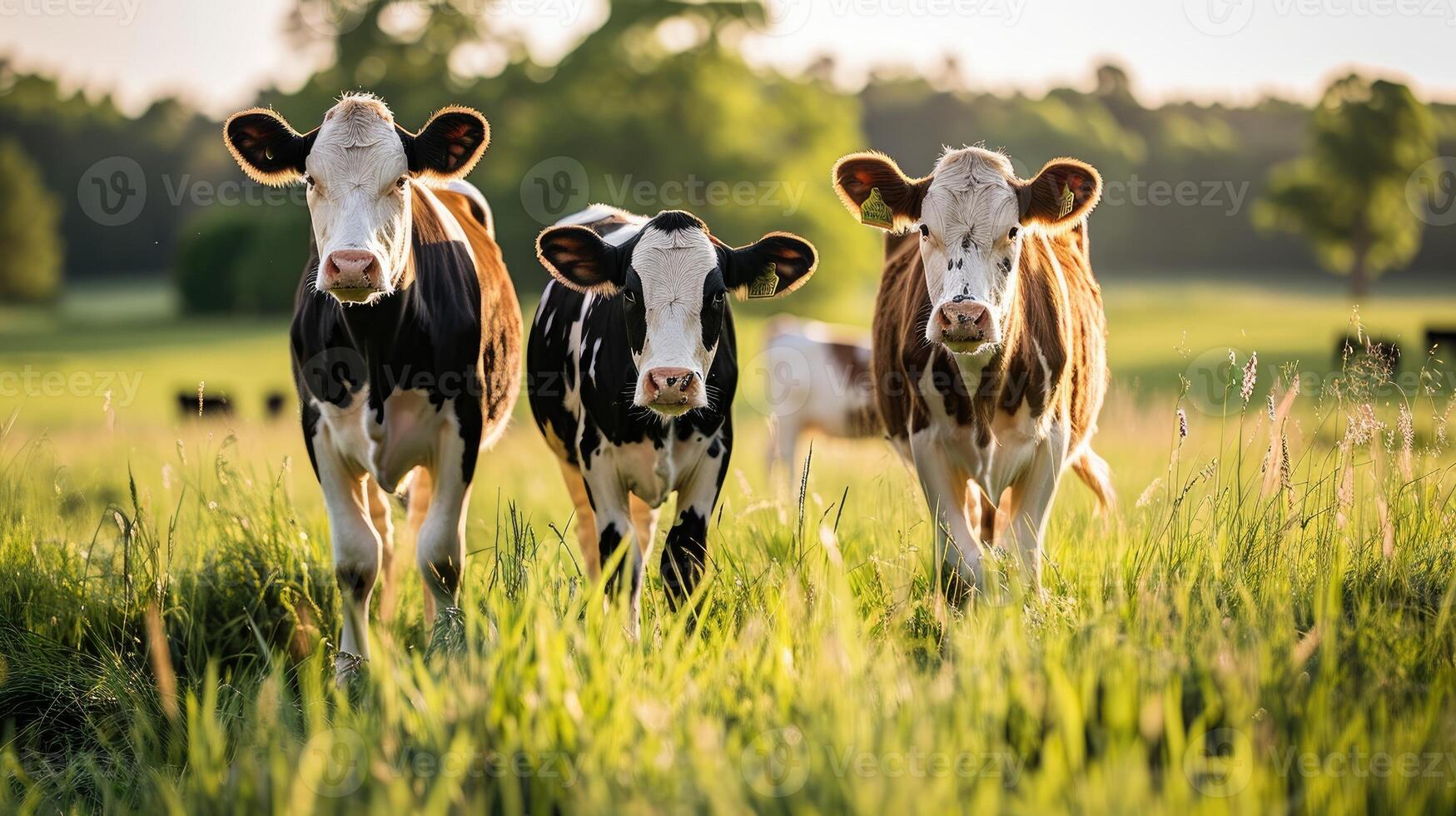 ai generato Holstein mucche nel il prato foto