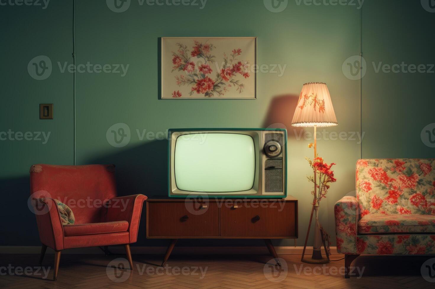 ai generato Vintage ▾ tv contro il parete. retrò stile. foto