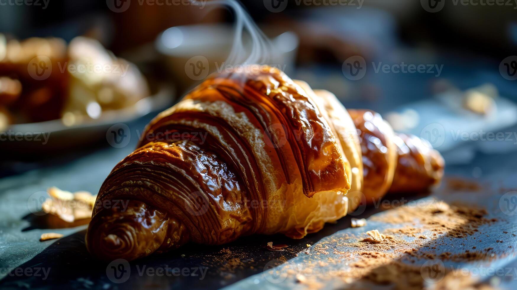 ai generato fresco Cornetti su un' di legno sfondo. foto