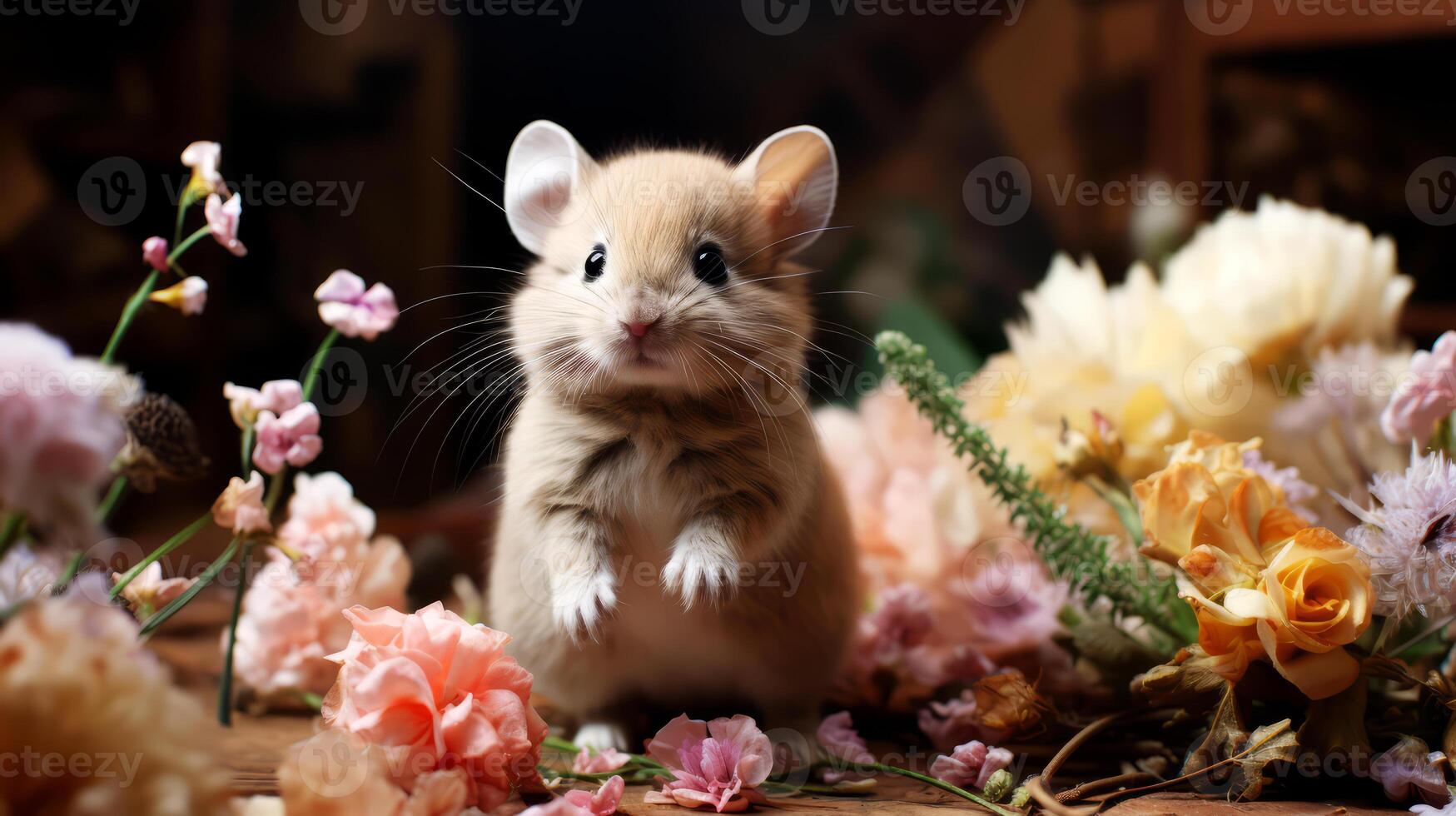 ai generato criceto su il sfondo di un' mazzo di fiori. foto