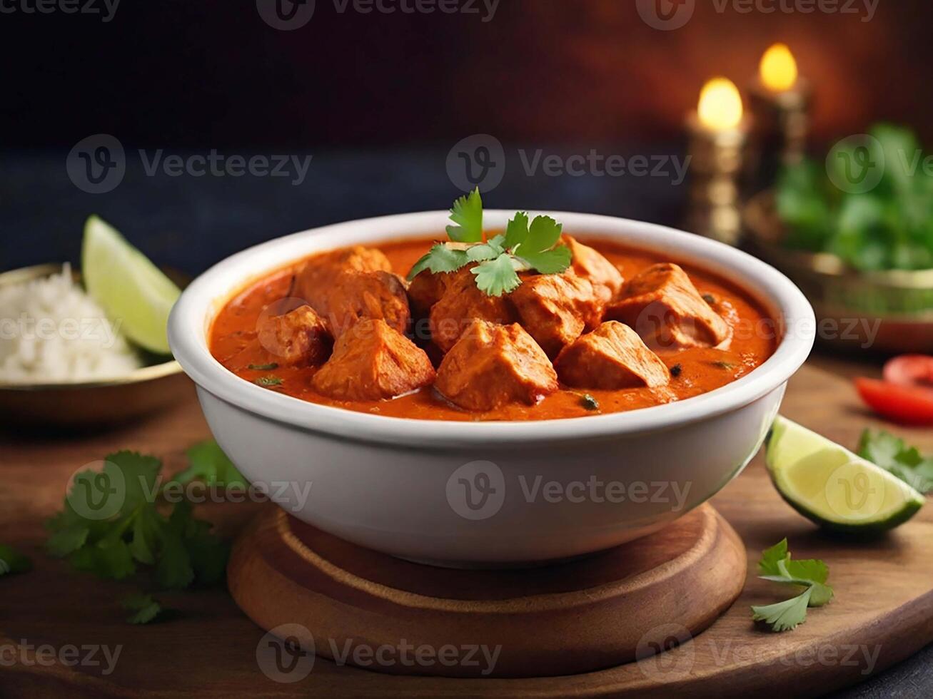 ai generato pollo tikka masala servito con naan . generativo ai foto