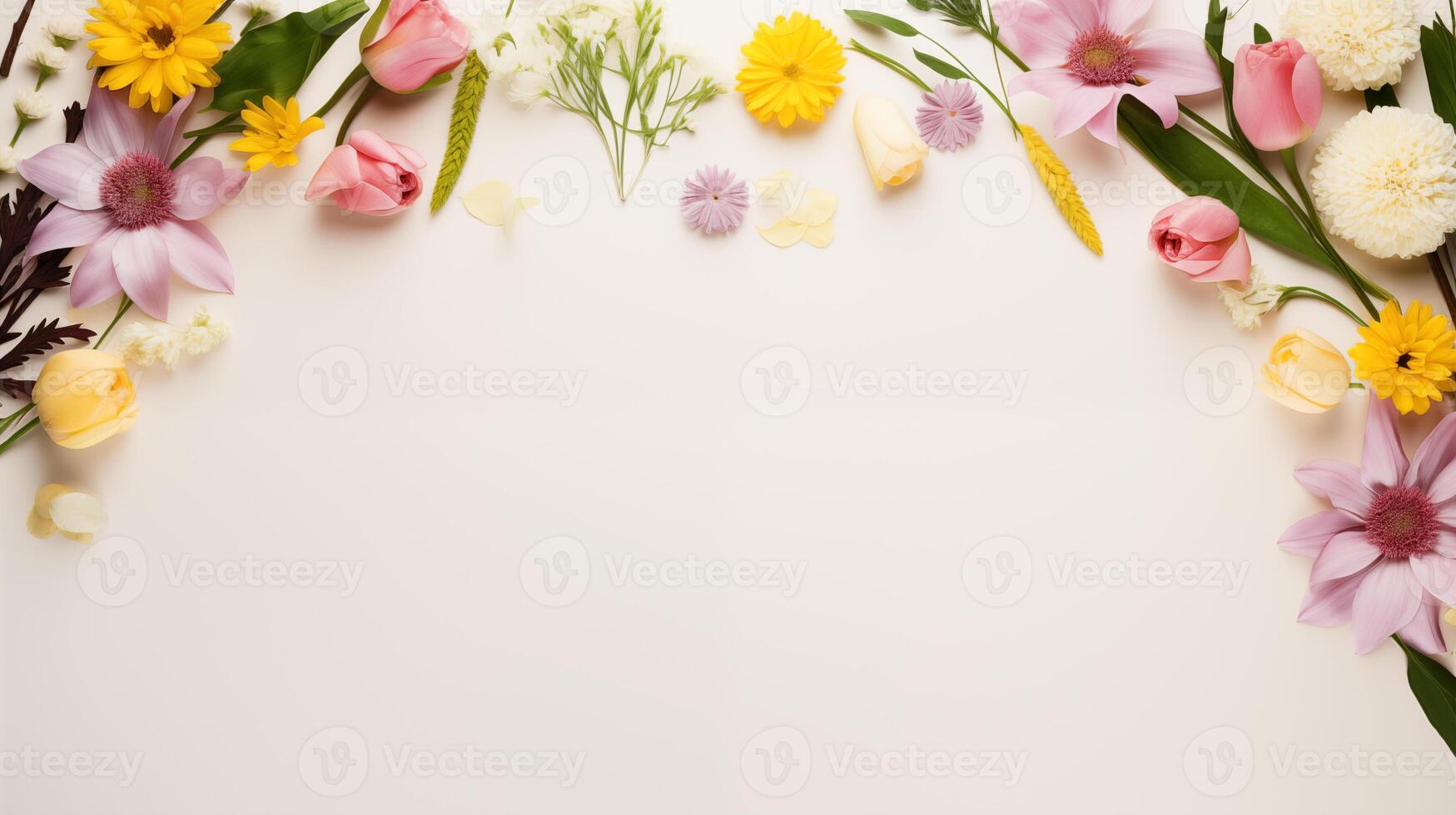 ai generato assortimento di primavera fiori su pallido sfondo foto