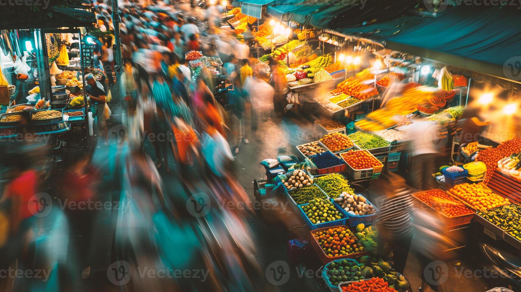 ai generato persone a piedi nel il città. sfocato movimento. astratto sfondo. foto