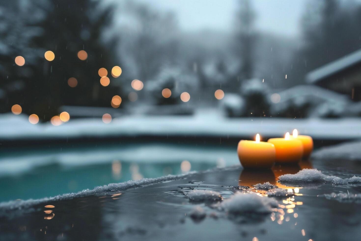 ai generato ardente candele nel il neve su un' sfondo di un' inverno paesaggio foto