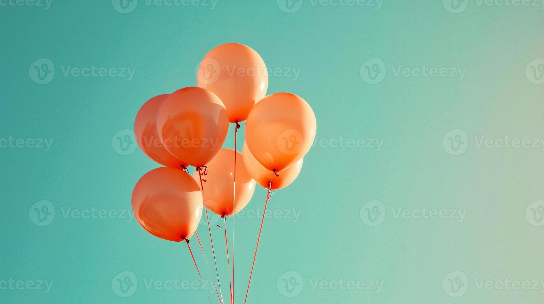 ai generato rosa palloncini su blu cielo sfondo. Vintage ▾ stile tonica immagine. foto