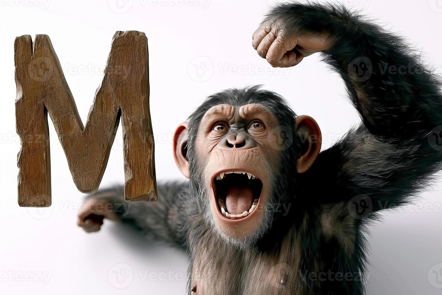 ai generato scimmia testa sagomato lettera m con realistico pelliccia struttura isolato su un' bianca sfondo foto