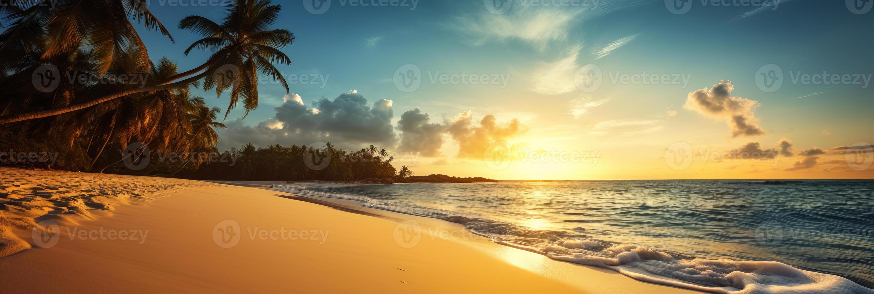 ai generato vivace e invitante tropicale spiaggia sfondo con vivace vacanza vibrazioni e sbalorditivo bokeh effetto foto