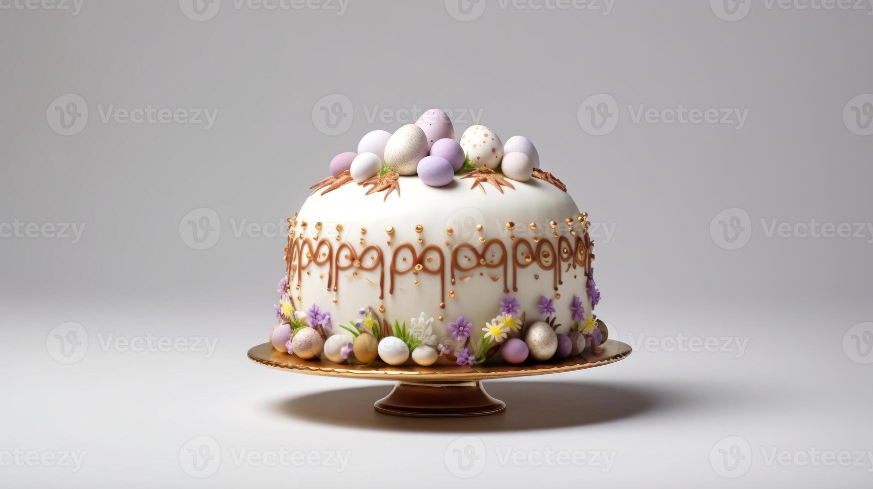 ai generato Pasqua celebrazione torta ornato con colorato uova su un' leggero sfondo. può essere Usato nel di stagione Pasticcino promozioni, cibo blog. foto